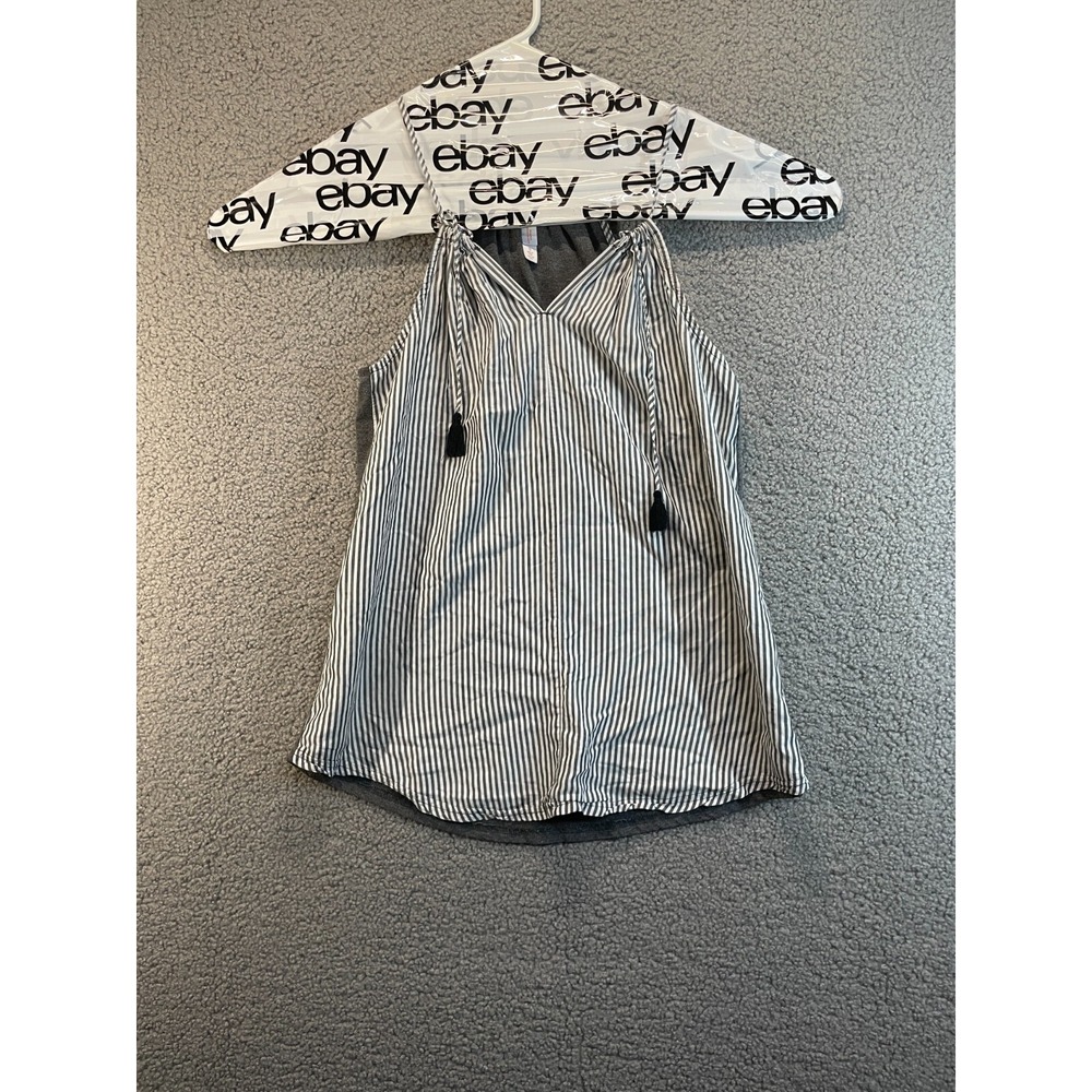 Gilligan & Omalley Gray Stripe Loose Fit Tank Top Sleevelss Top Solid Back, S‎
